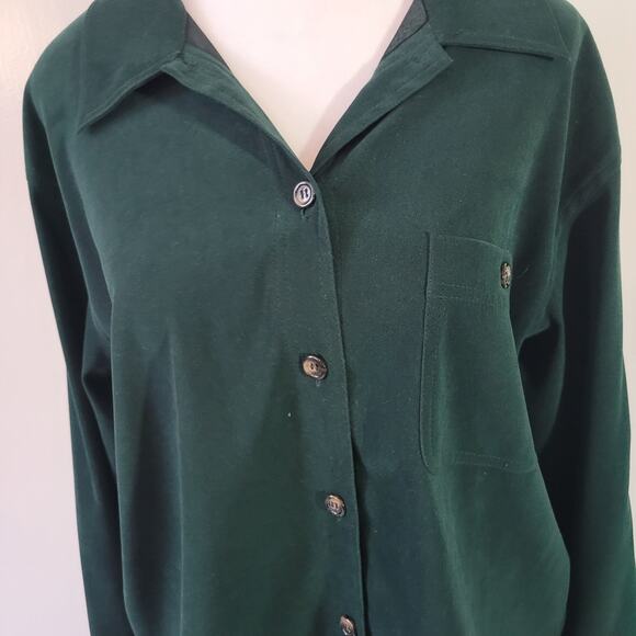Talbots Size M Two Piece Skirt Set Velour Emerald Green Button Up Top Mature - Picture 2 of 14
